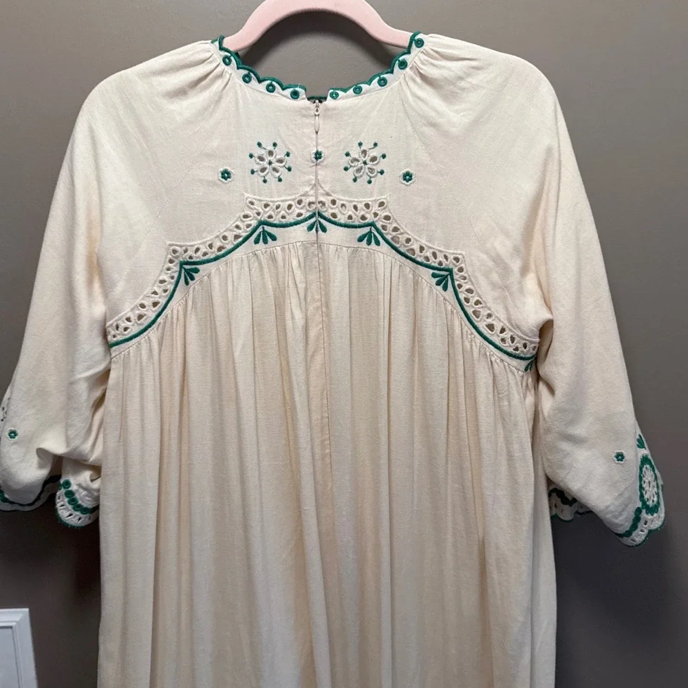 Fall Floral Boho Girls 16 Linen Embroidered Maxi Dress Green Floral Boho